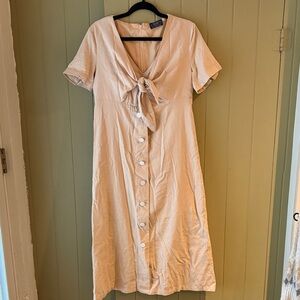 Yvonne Lafleur Cream Tie-Front Button Midi Dress